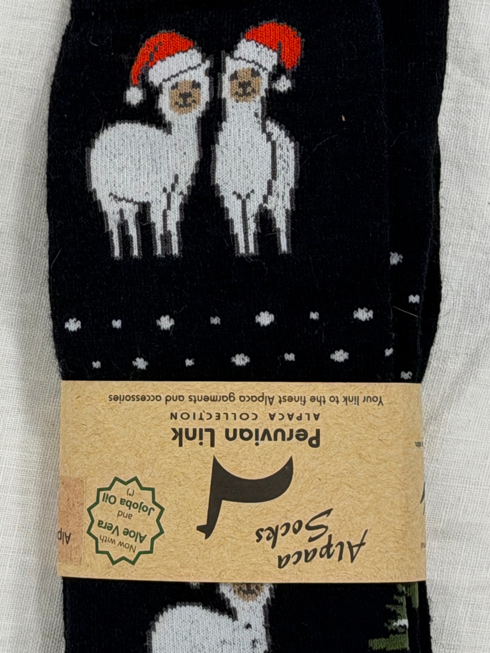 NWT Peruvian Link Baby Alpaca Christmas Crew Socks Black Size L XL Festive M/W